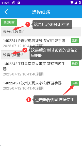奔富分组7 手机端IP连接界面示意图