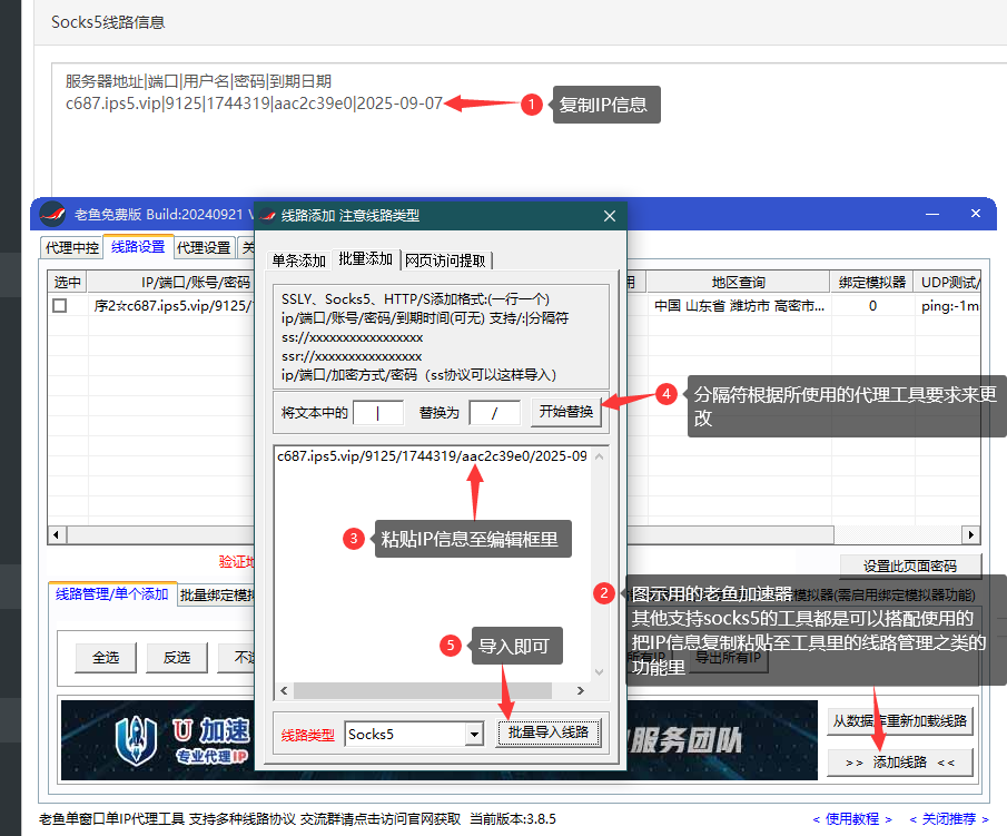 sk5_L2TP提取2-奔富加速器 代理工具配置界面示意图