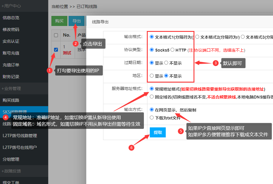 sk5_L2TP提取1-奔富加速器 奔富加速器IP导出界面示意图